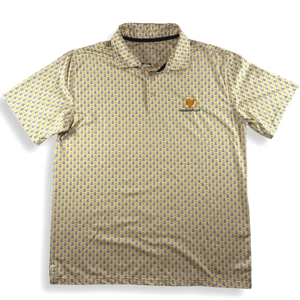 Barstool Golf Mens Presidents Cup Polo Shirt Yellow All Over Print Medium